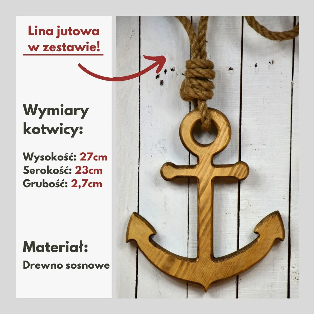 Drewniana kotwica z liną na białym tle.