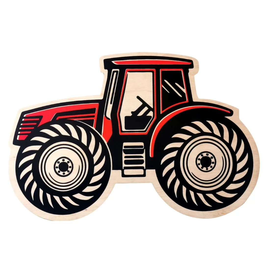 Ilustracja czerwonego traktora z dużymi kołami