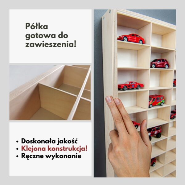Drewniana półka na resoraki w kształcie TIRA – idealna na Hot Wheels, Matchbox, SIKU, LEGO, figurki i inne kolekcje - obrazek 6