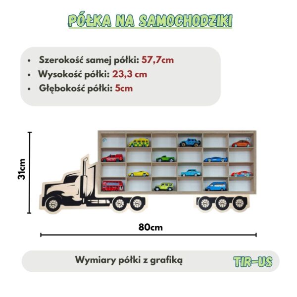 Zestaw 2 Półek - Ciężarówka z Przyczepą – Drewniane Półki na Resoraki - Hot Wheels - Matchbox - obrazek 5