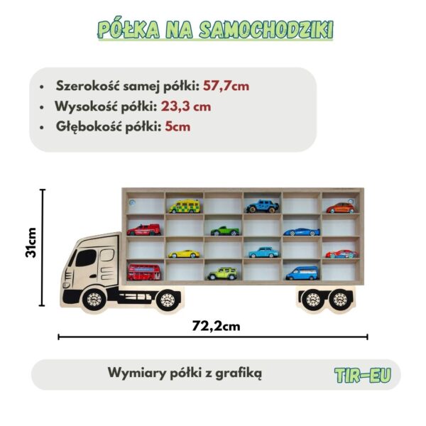 Zestaw 2 Półek - Ciężarówka z Przyczepą – Drewniane Półki na Resoraki - Hot Wheels - Matchbox - obrazek 6