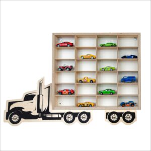 Drewniana półka na resoraki w kształcie TIRA – idealna na Hot Wheels, Matchbox, SIKU, LEGO, figurki i inne kolekcje