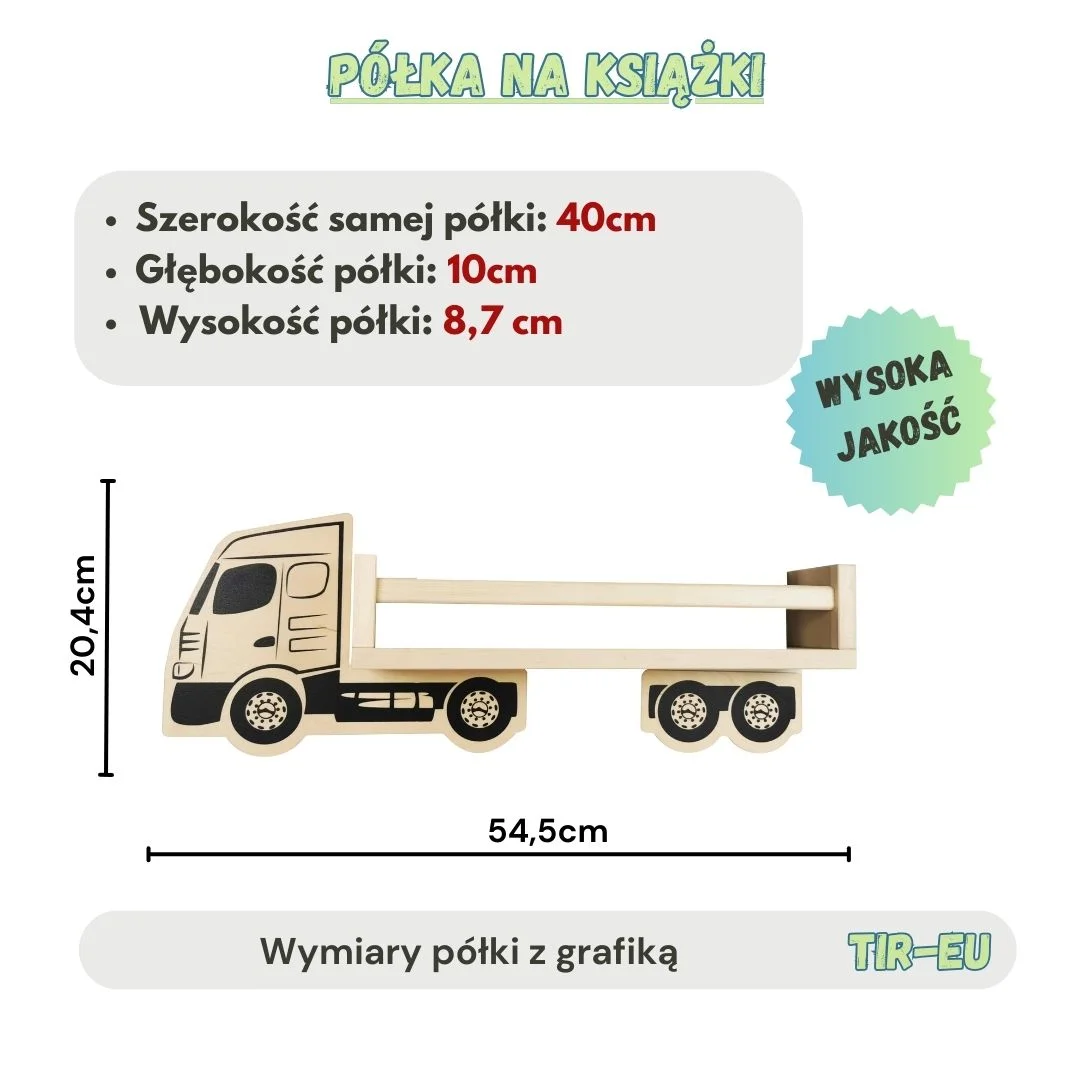 Drewniana półka na książki w kształcie ciężarówki.