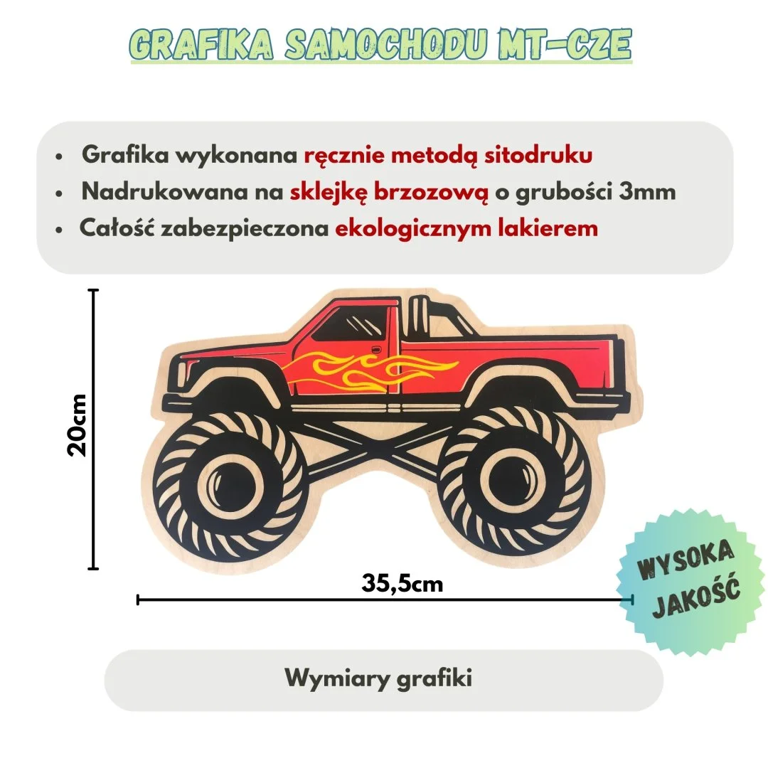 Grafika samochodu monster truck na sklejce brzozowej.
